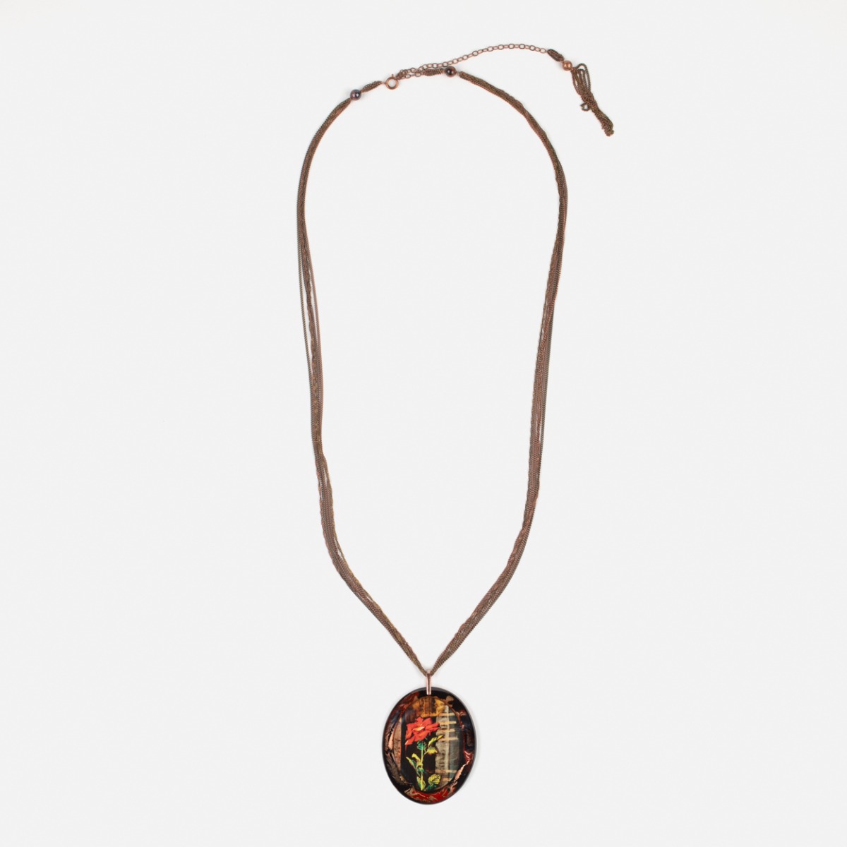Black Pendant with Red Flower