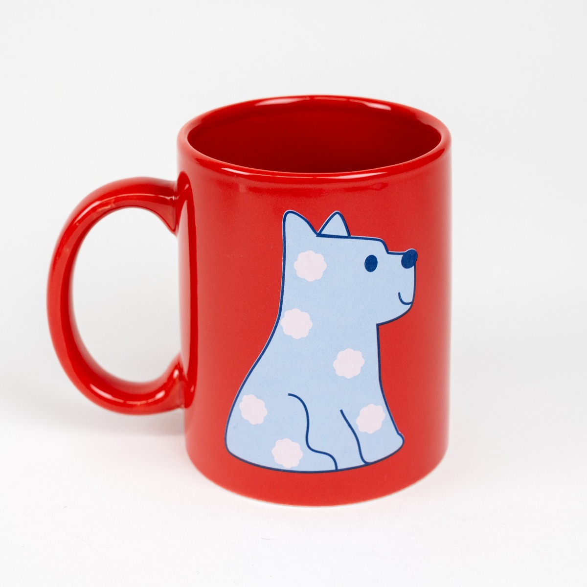 Museum + Puppy red mug