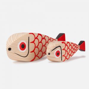 Wooden mother fish and child
